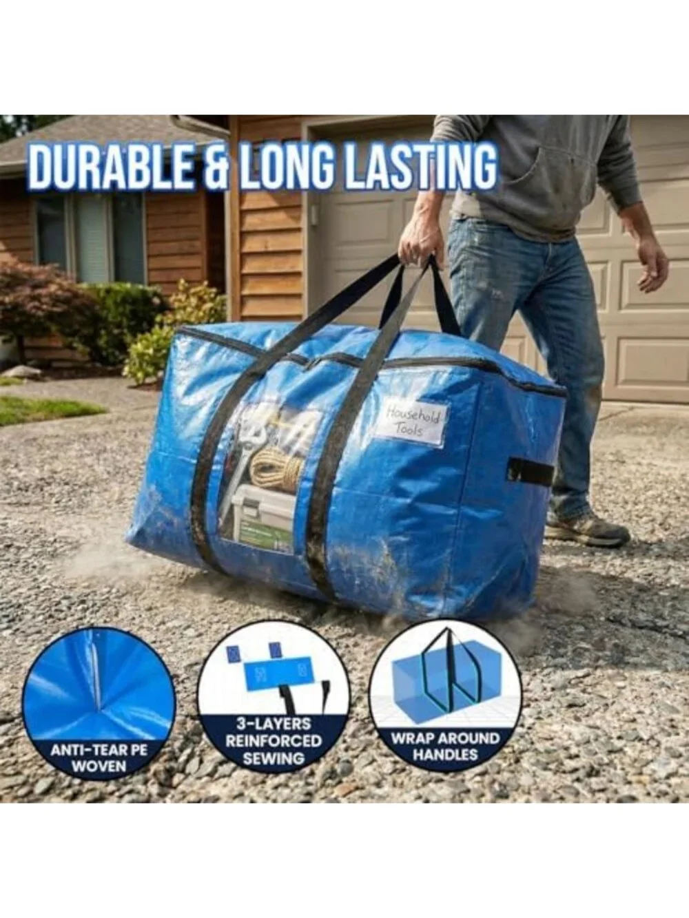Extra Large Blue Moving Bags - 4 Pack Storage Bags with Clear Window for Easy